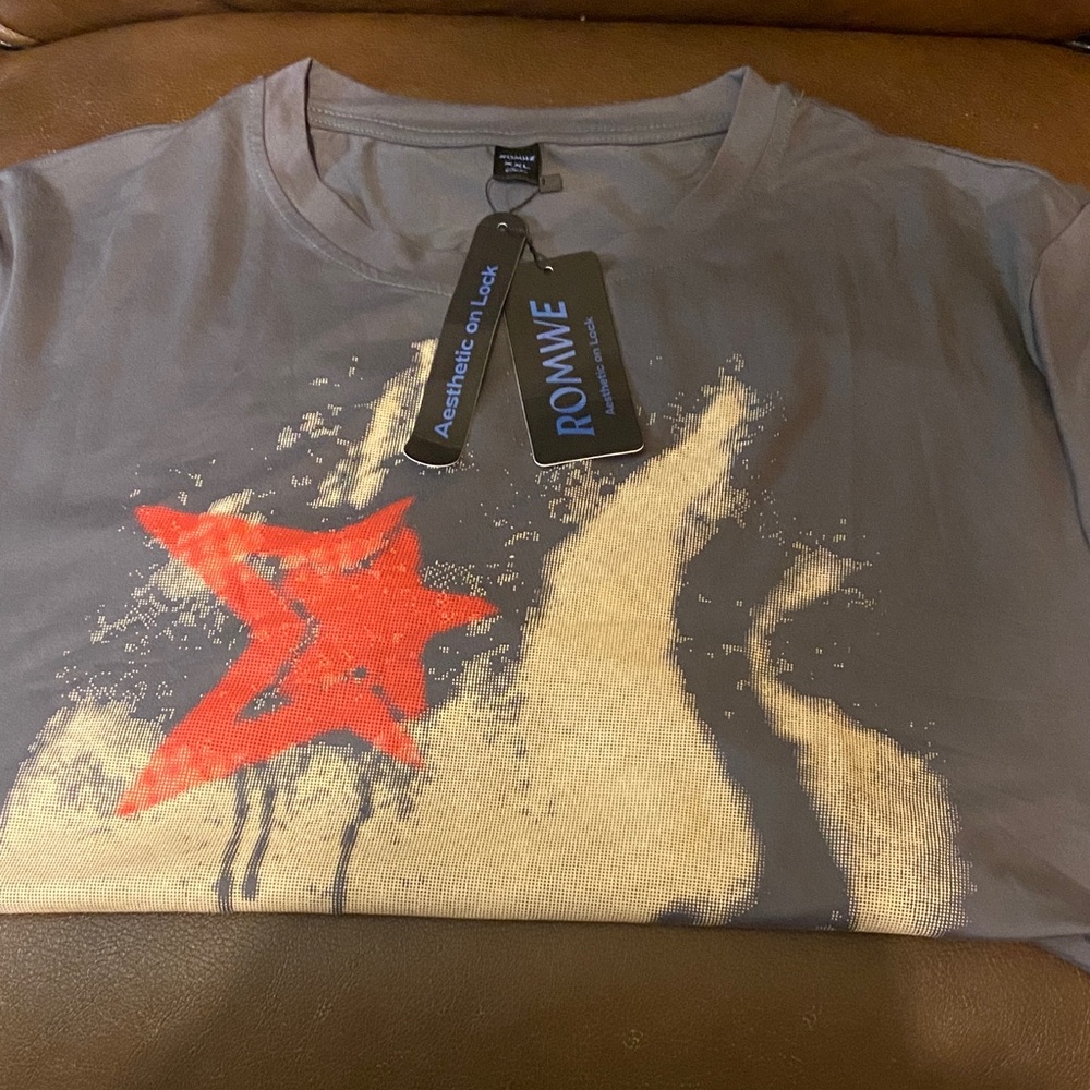 ROMWE Gray Tee with Red Artistic Design